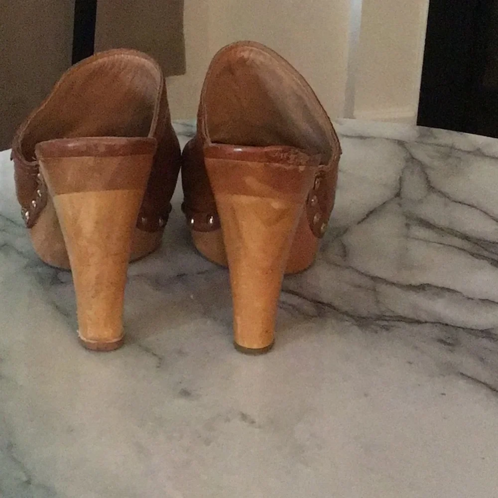 Coach Tan Leather Studded Mule Clogs
